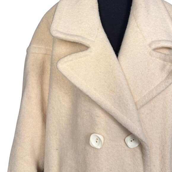 Vintage 70s Wool Trench, Cream Long Belted Overcoat, Pure Virgin Wool Peacoat - Picture 3 of 9